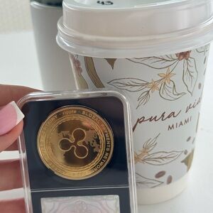 Gold Color Ripple Commemorative Coin XRP physical coin in plastic case